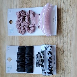 Time And Tru 2 Claws & 4 Faux Leather Clip Barrettes New